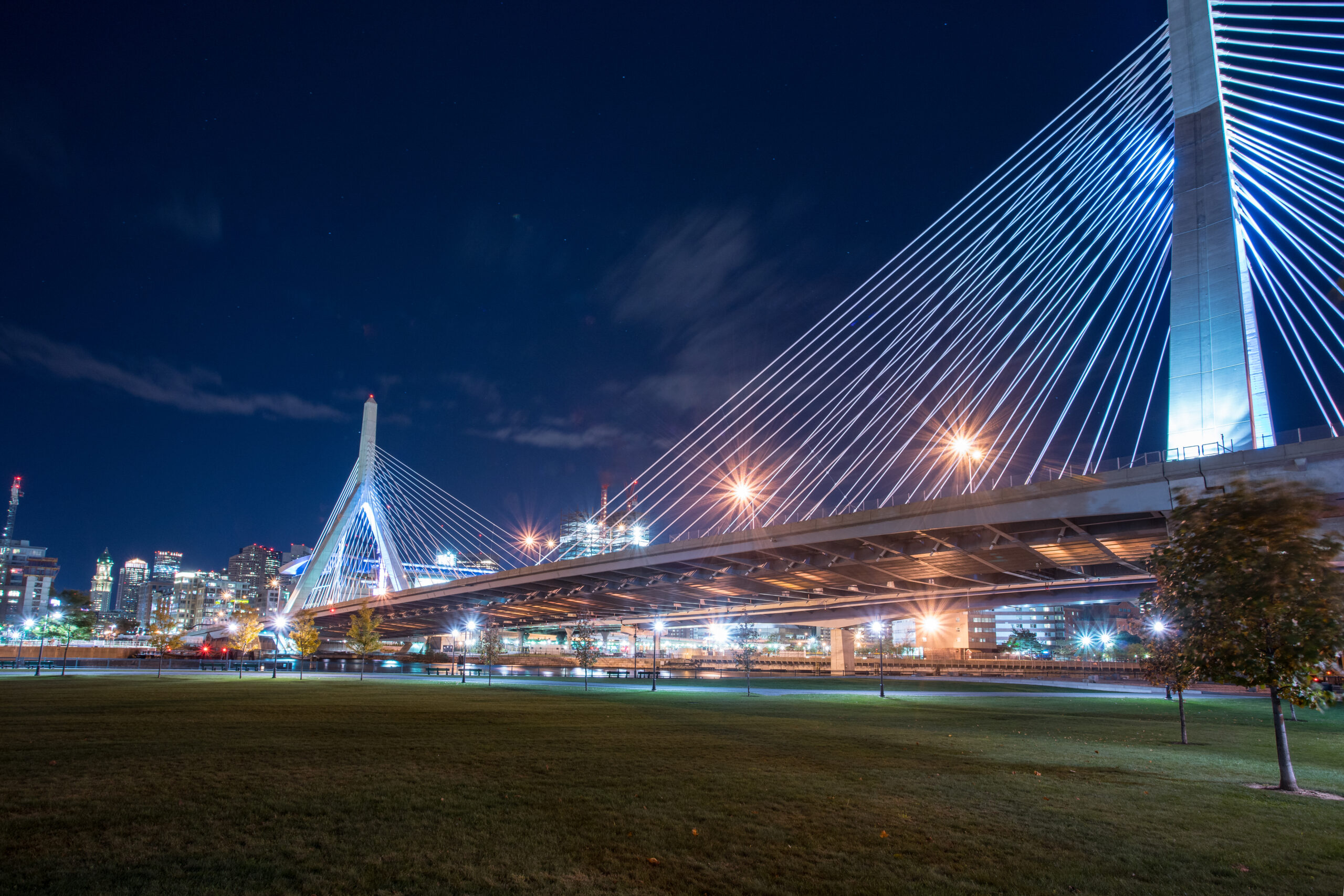 Leonard P Zakim Bridge or Bunker Hill Bridge over the Charles River in Boston Massachusetts